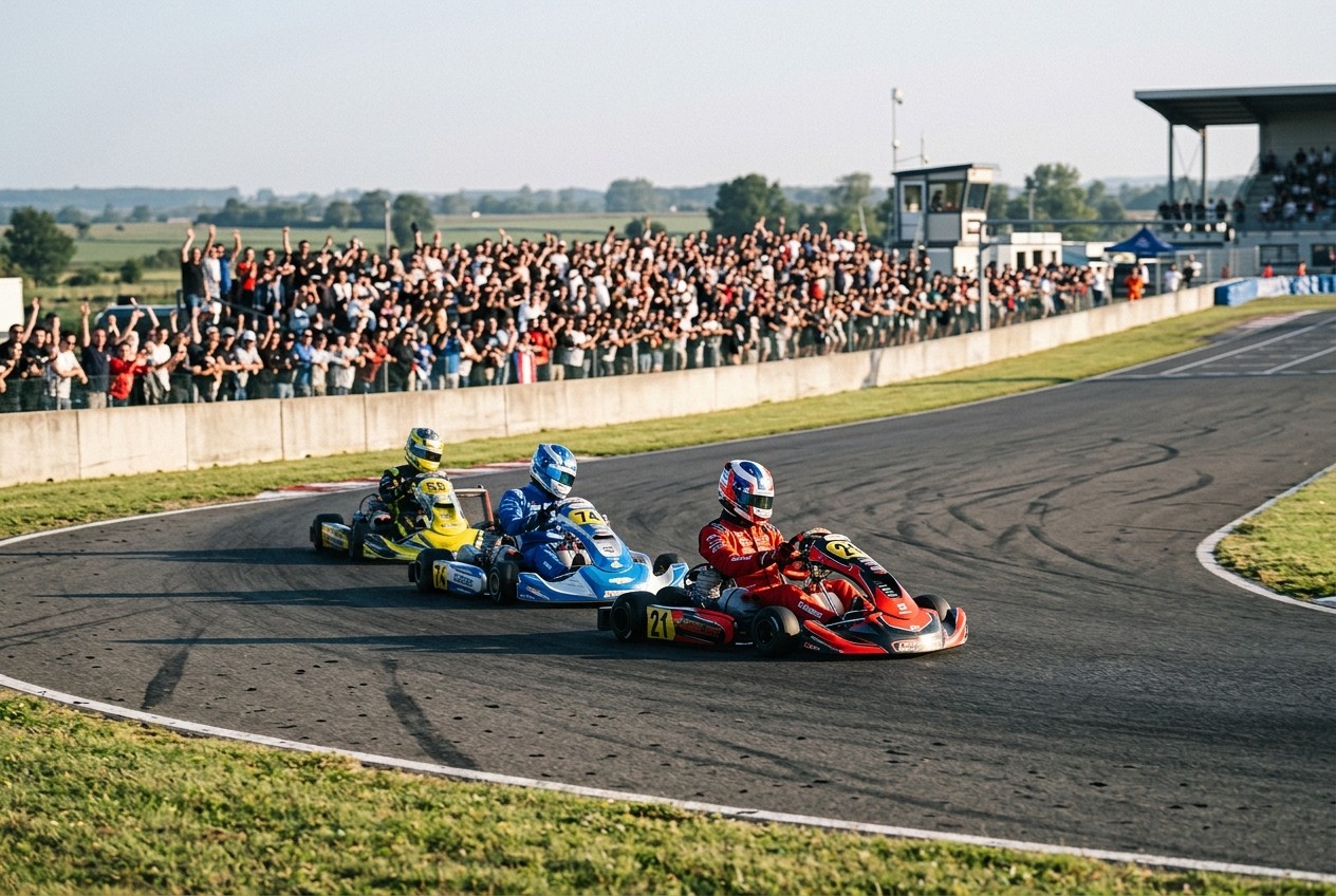 Gabin Leuillet overtaking rivals during the KZ2 final at Varennes.
