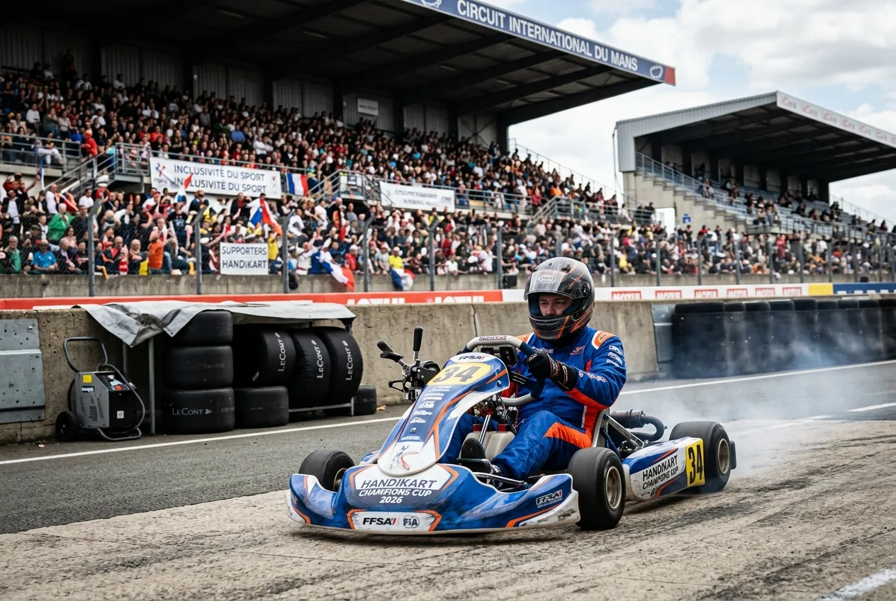 Driver with reduced mobility racing at the Handikart Champions Cup.