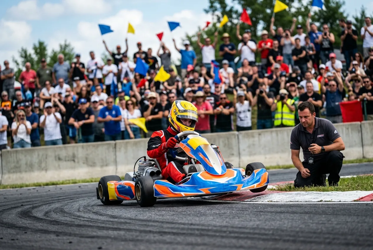 Karts racing during qualifying trials at Varennes with drivers focused.