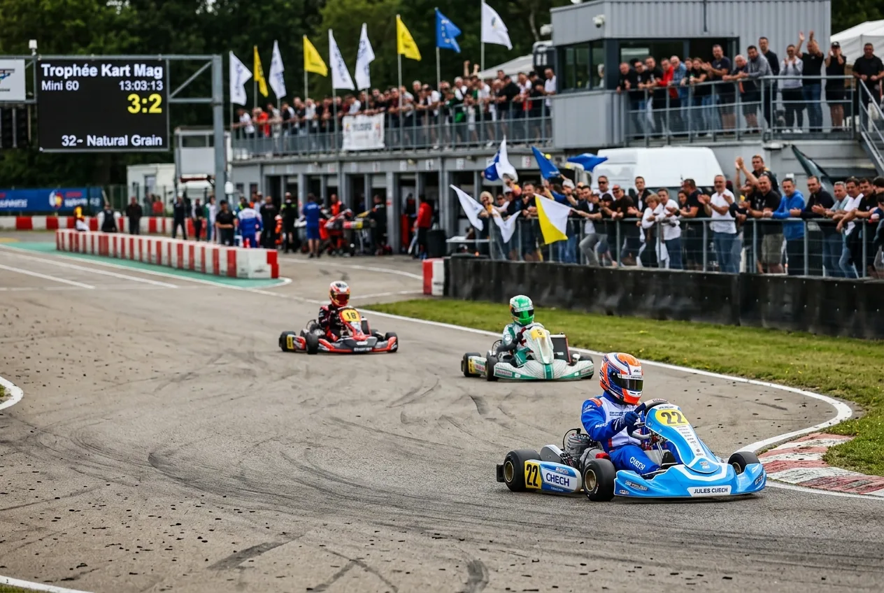 Jules Chech leading the Trophée Kart Mag 2026 race at Varennes.