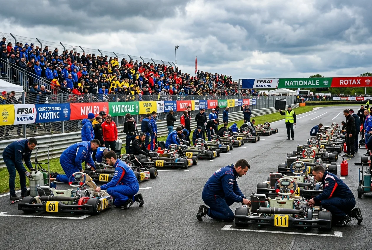 Karts lined up at the FFSA French Cup 2026 in Salbris.